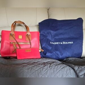 Dooney & Bourke Pinkish/Red and Brown Leather Tote with Wallet